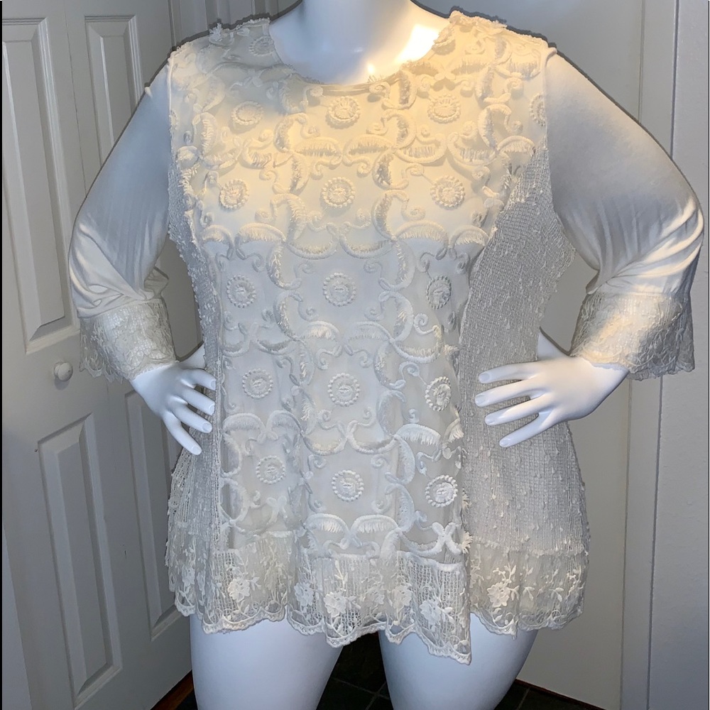 Ali Miles LS embellished cream tunic 3X NWOT